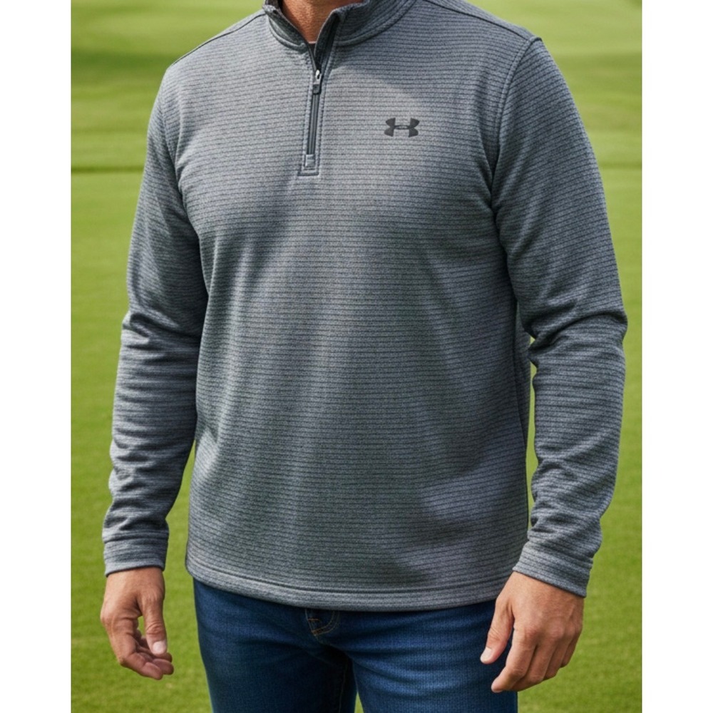 Under Armour Golf Storm Mens Large Gray Striped Quarter Zip Pullover Sweater
